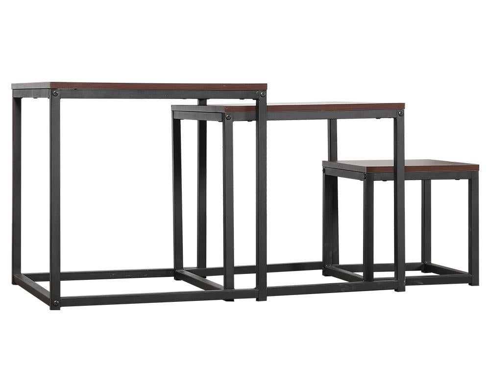 3 Piece Square Nesting Coffee Tables Set - Walnut & Black