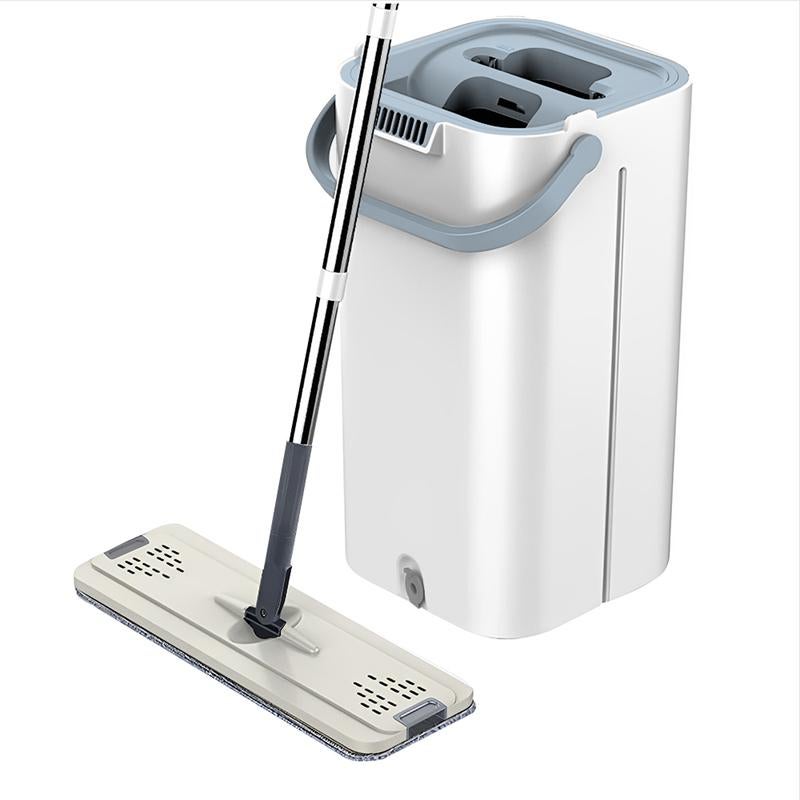 CLEANFOK Microfibre Mop with Bucket and 4 Washable Pads - White