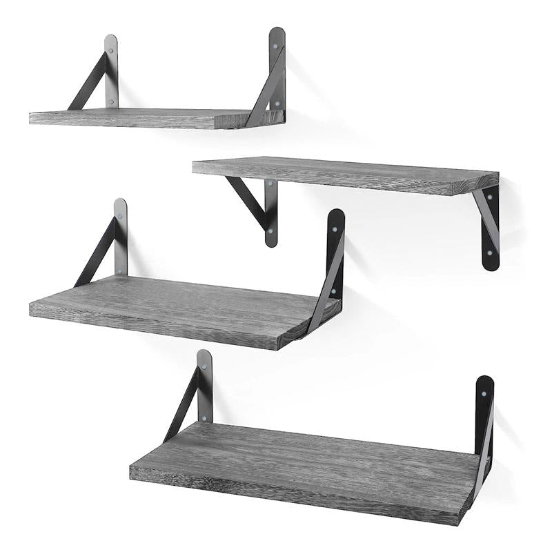 STORFEX Wooden Wall Mounted Floating Shelves - 4 Pack - Grey
