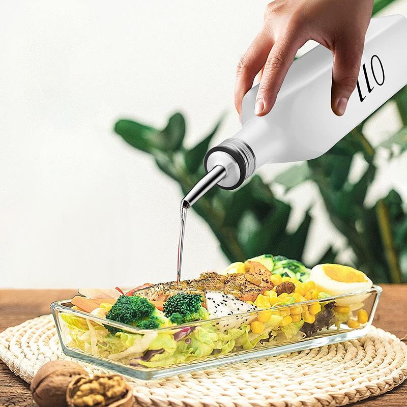 COOKOZZY Oil and Vinegar Glass Dispenser Bottles - White + Black
