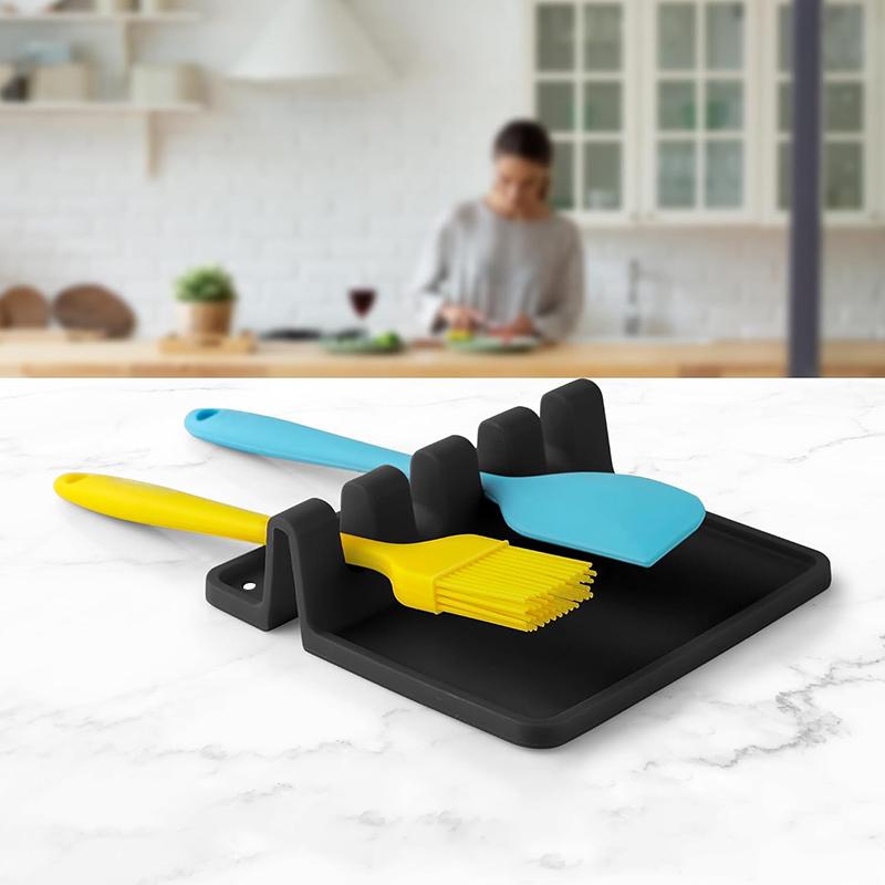 2 Pack Kitchen Silicone Utensil Rest - Black