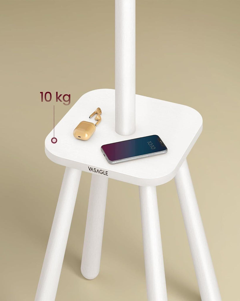 VASAGLE Coat Rack with 8 Hooks and Shelf - Cloud White