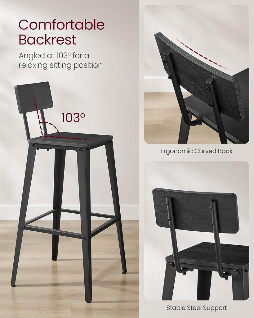 VASAGLE Bar Chairs with Backrest Set of 2 - Black