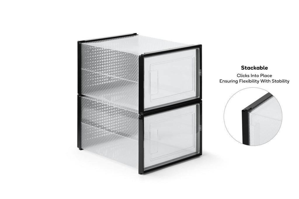 Ovela: Set of 12 Click Shoe Box-Large, Clear/Black