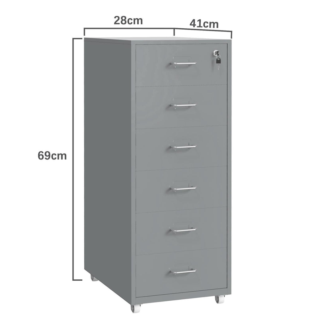 Gorilla Office - Mobile Metal 6 Drawer Cabinet -Grey