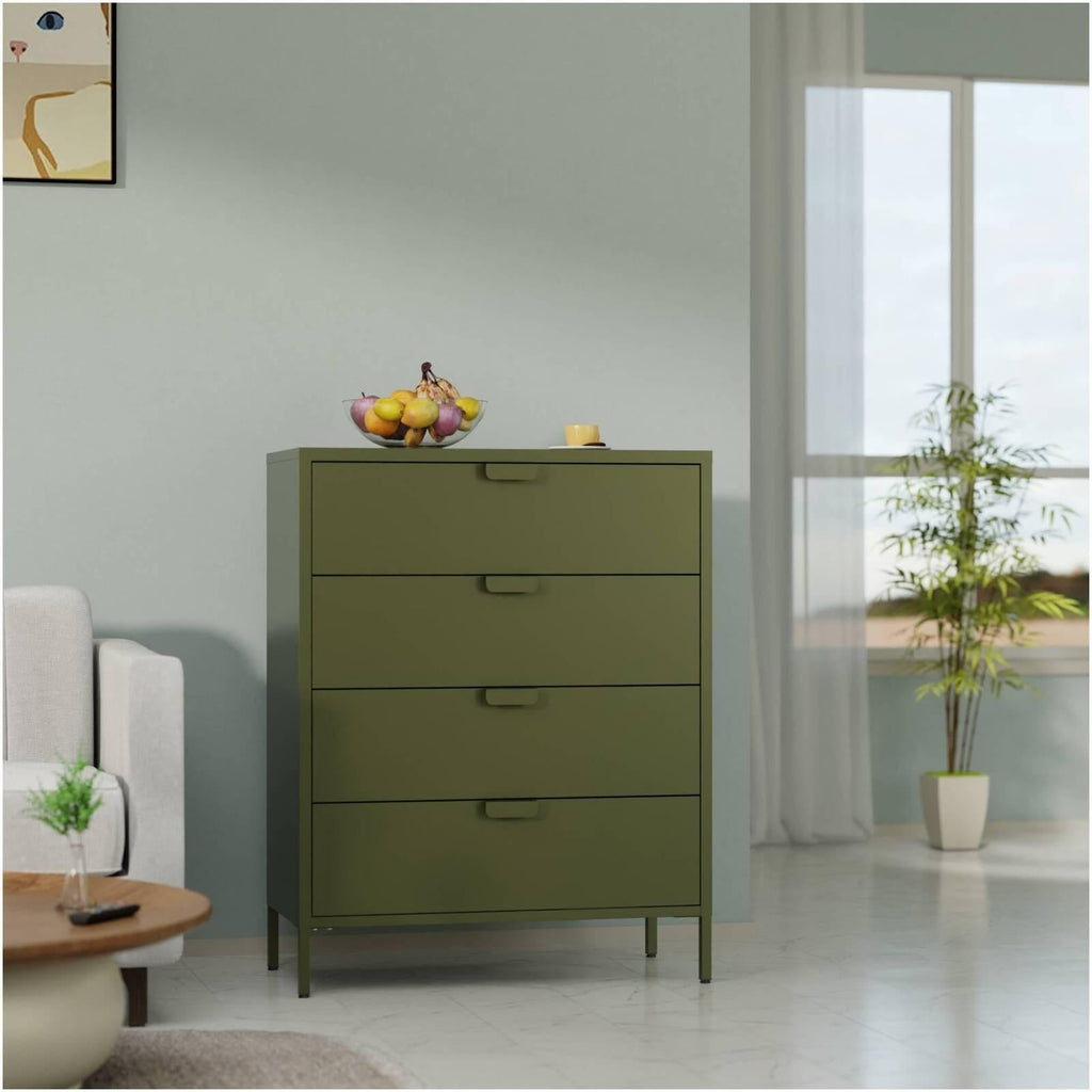 Fraser Country: Milan Metal Storage 4 Drawers - Olive Green