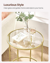 Load image into Gallery viewer, VASAGLE Set of 2 Round Metal Side Tables with Tempered Glass - Gold