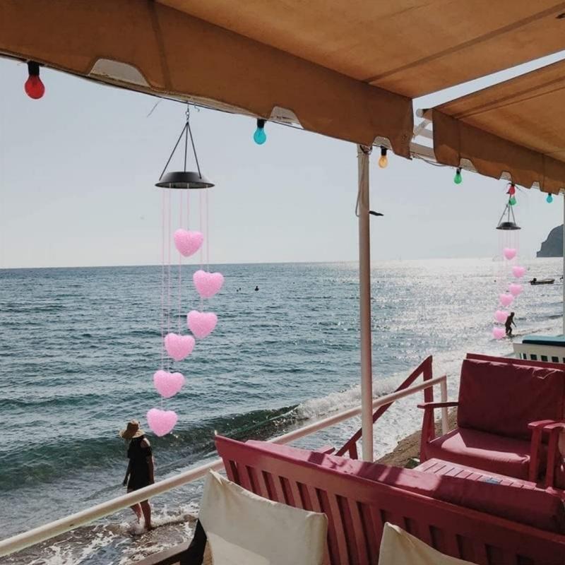 LUMIRO Outdoor Solar Heart Shaped Decorative Wind Chime - Pink