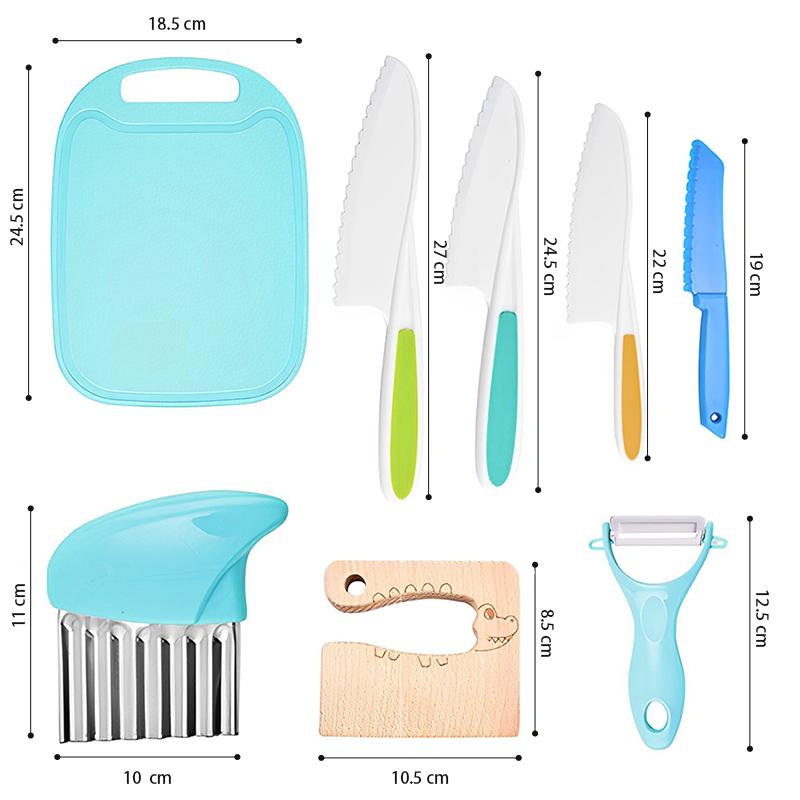 8 Pcs Plastic Kitchen Knife Set for Kids - Blue