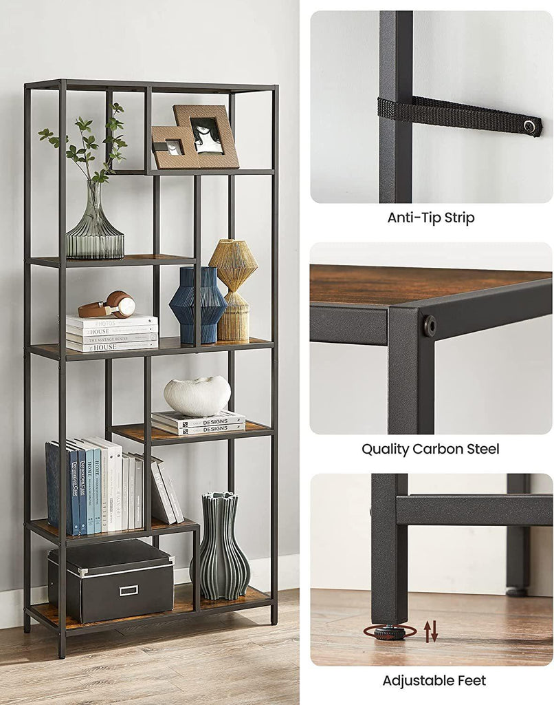 VASAGLE 6-Tier Bookshelf - Rustic Brown