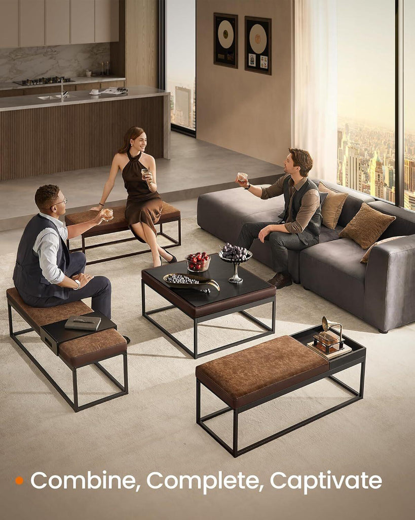 SONGMICS Ottoman Bench with Reversible Top - Walnut Brown