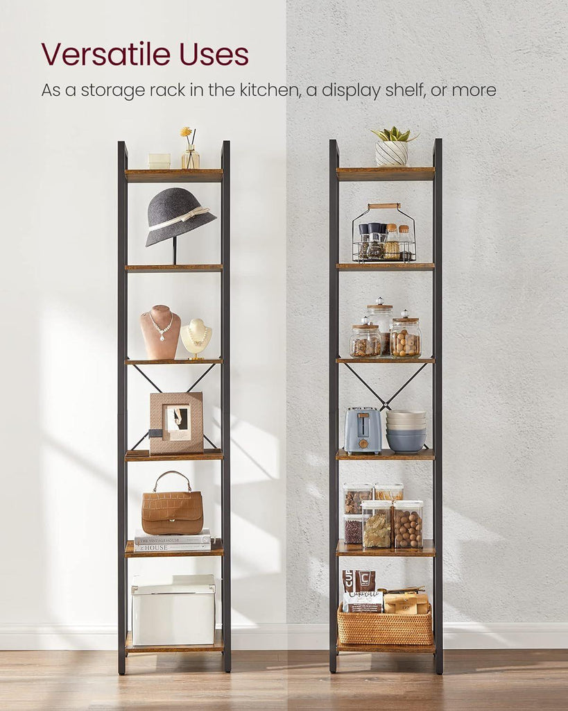 VASAGLE 6-Tier Bookshelf - Rustic Brown & Black