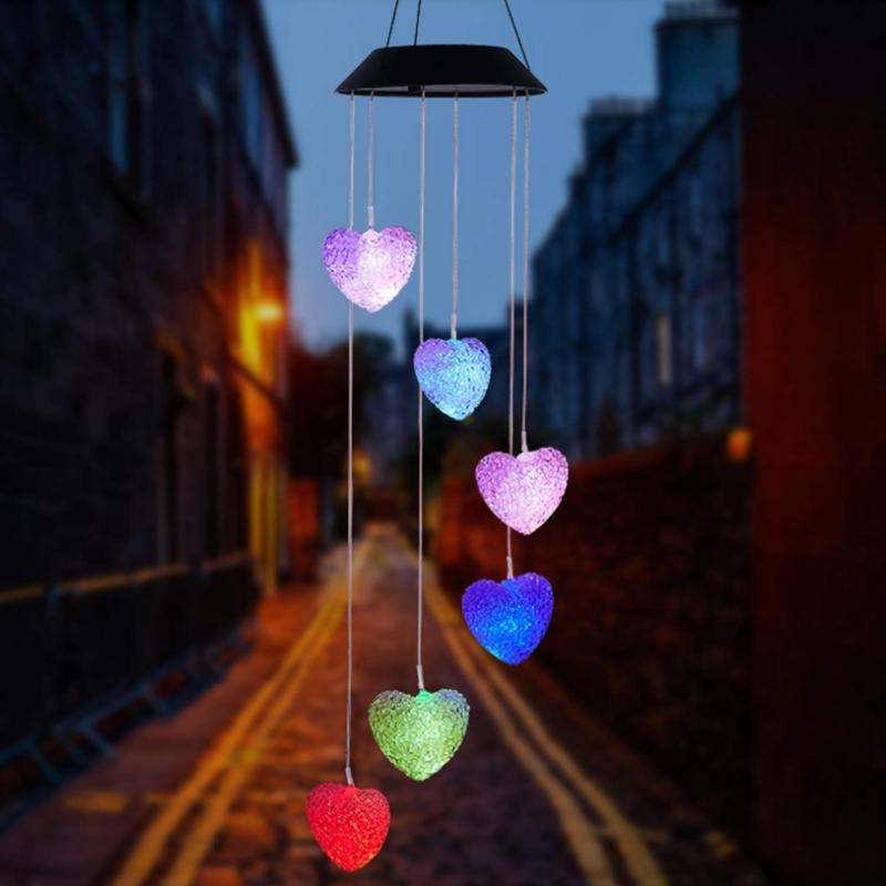 LUMIRO Outdoor Solar Heart Shaped Decorative Wind Chime - White