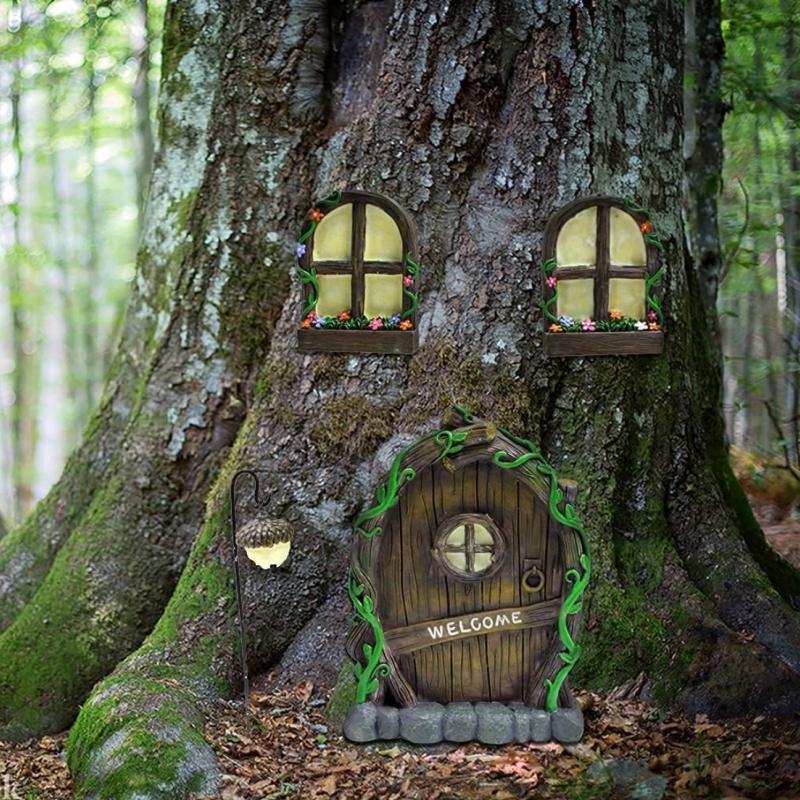 GREENHAVEN Fairy Door and Windows Set for Trees