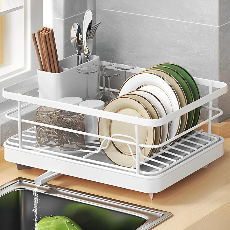 STORFEX Metal Kitchen Drying Rack with Cutlery Holder - White