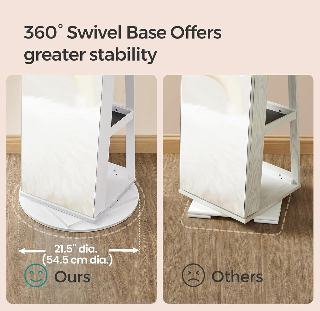 SONGMICS 6 LEDs Lockable Mirror 360? Swivel Jewelry Cabinet