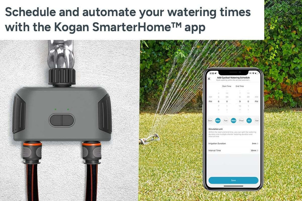 Kogan SmarterHome(TM) Wireless Garden Irrigation Water Timer with Dual Outlets