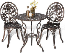 Load image into Gallery viewer, Fraser Country Outdoor Bistro Table and Chairs with Rose Pattern Set of 2 - Bronze