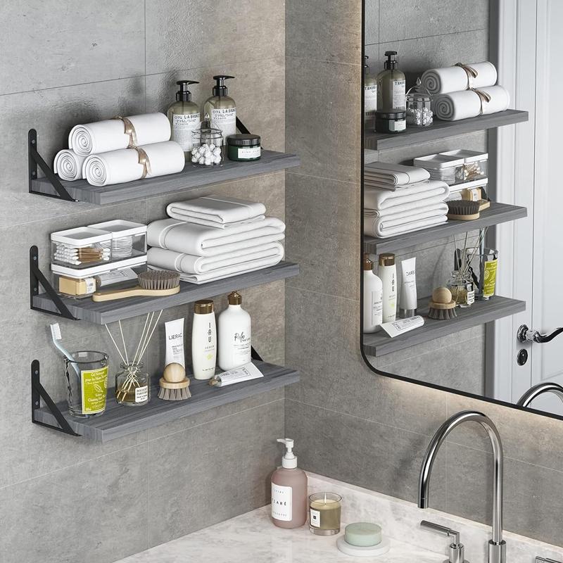 STORFEX Wooden Wall Mounted Floating Shelves - 4 Pack - Grey