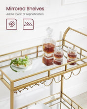 Load image into Gallery viewer, VASAGLE Bar Cart with Gold Frame