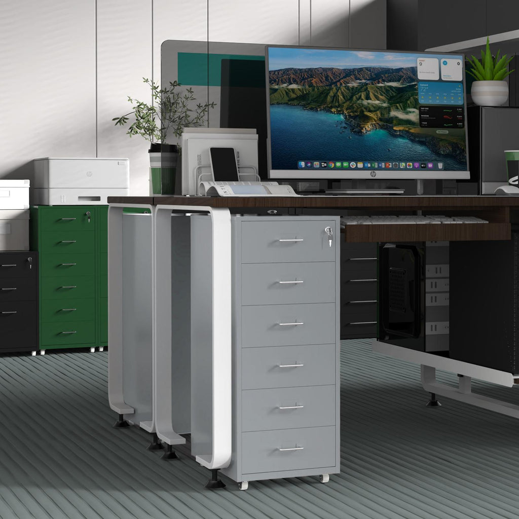 Gorilla Office - Mobile Metal 6 Drawer Cabinet -Grey