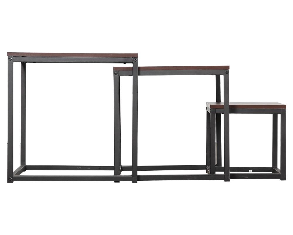 3 Piece Square Nesting Coffee Tables Set - Walnut & Black