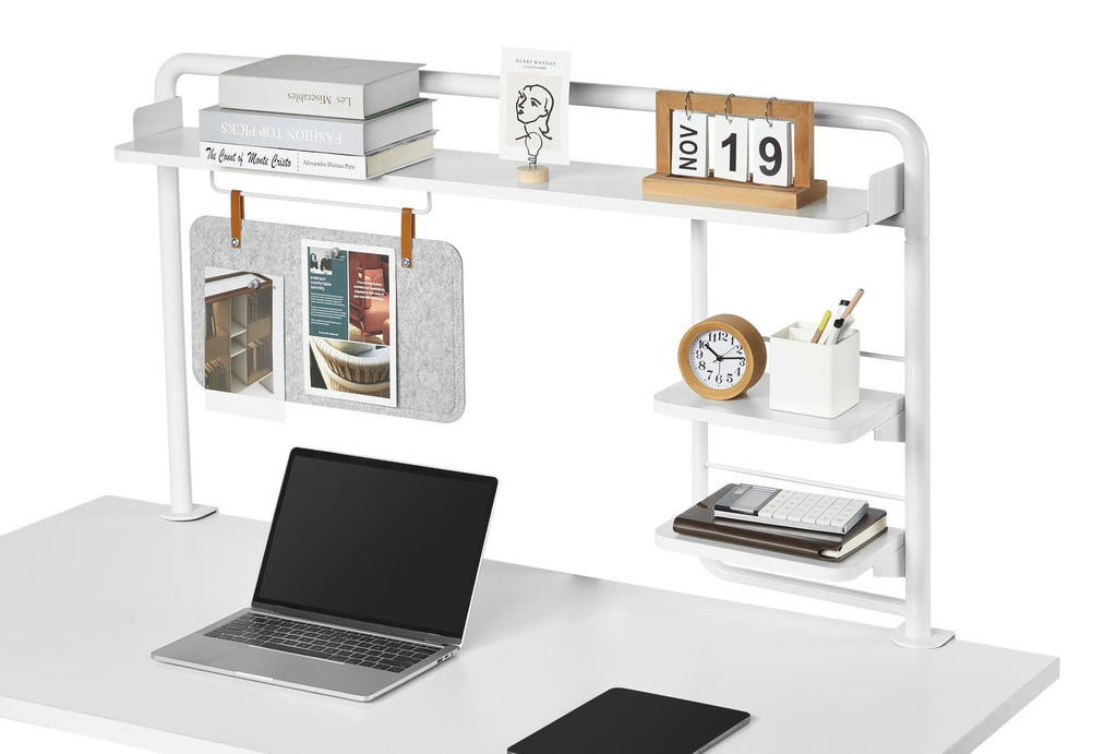 Gorilla Office Clamp On Shelf with Pegboard & Shelves -Matte White & White