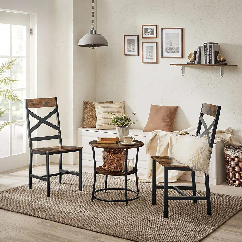 Vasagle Set of 2 Industrial Brown Dining Chairs Sets with Backrest