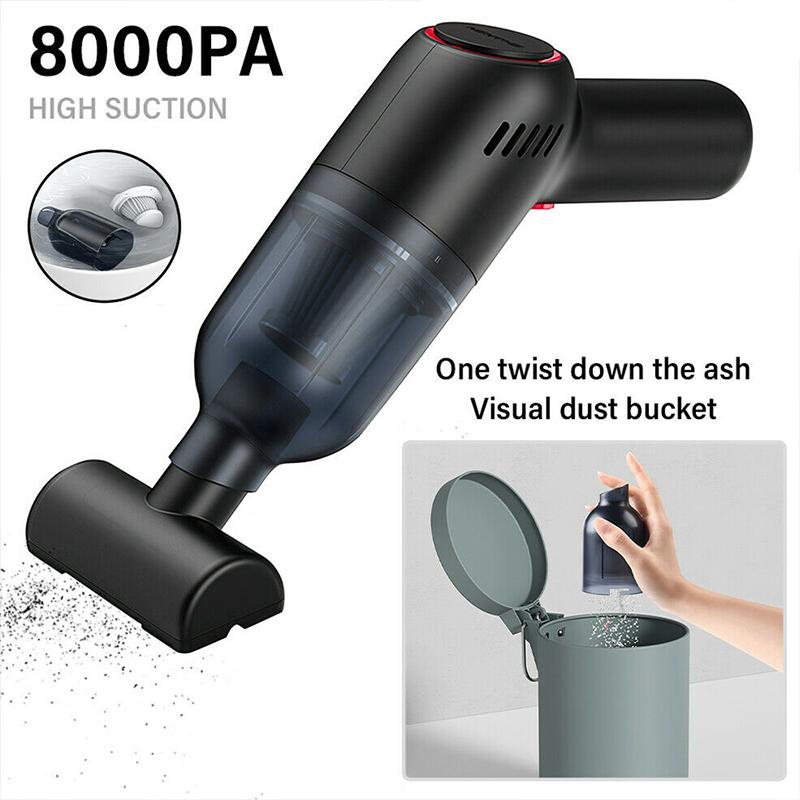 Wireless Handheld Car Vacuum Cleaner with 8000Pa Suction - Black