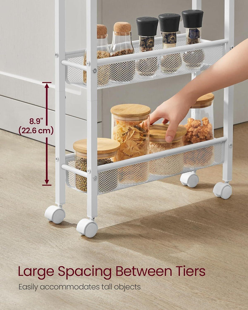 VASAGLE 5-Tier Slim Storage Rolling Cart - White