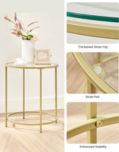 Load image into Gallery viewer, VASAGLE Set of 2 Round Metal Side Tables with Tempered Glass - Gold