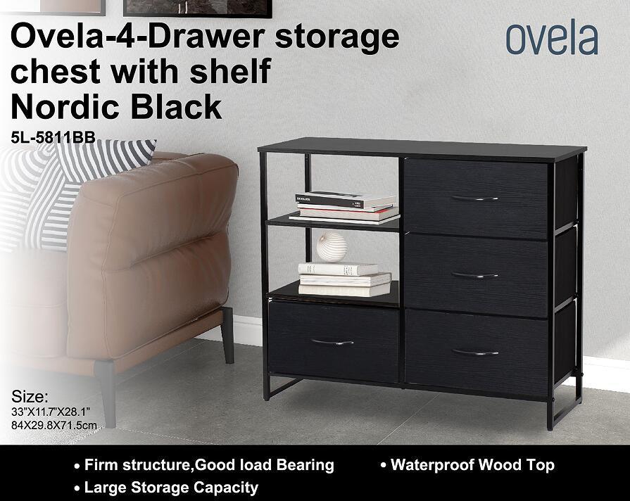Ovela 4 Drawer Storage Chest With Shelf - Nordic Black