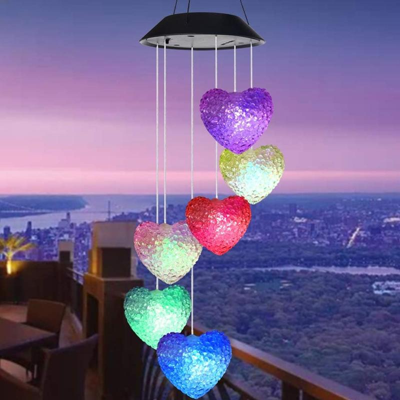 LUMIRO Outdoor Solar Heart Shaped Decorative Wind Chime - Pink