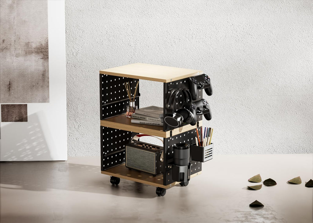 Gorilla Office - Storage Trolley With Pegboards & Accessories (Black - Wood)