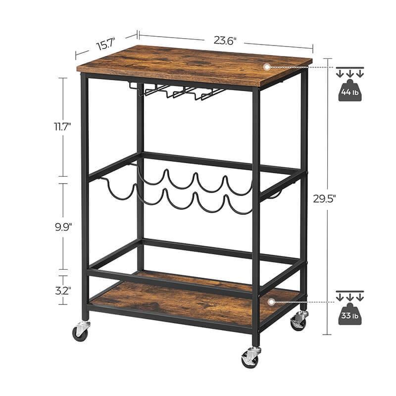Vasagle Industrial Bar Cart With Bottle Holder - Rustic Brown / Black