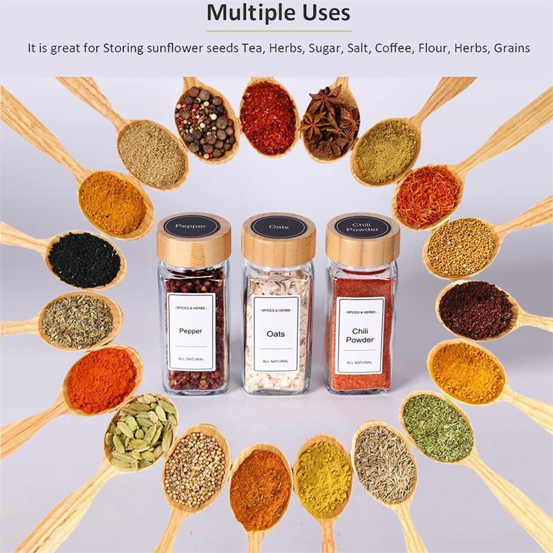 Glass & Bamboo Spice Jars 120ml - 24 Piece Set