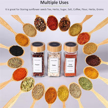 Load image into Gallery viewer, Glass &amp; Bamboo Spice Jars 120ml - 24 Piece Set