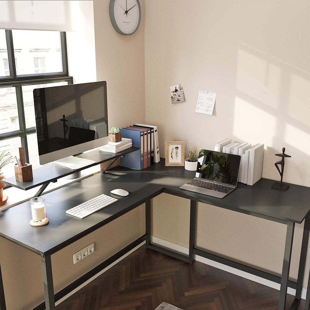 Vasagle L-Shaped Computer Desk with Monitor Stand - Black
