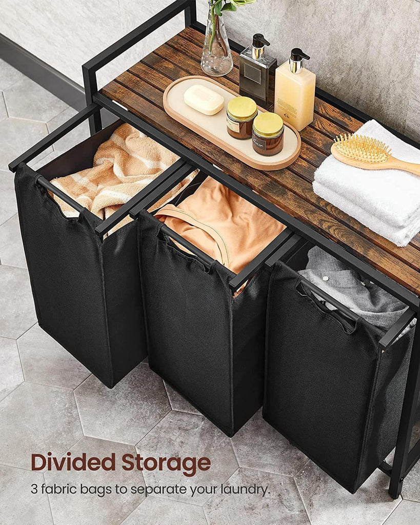 Vasagle 3-Compartment Laundry Hamper with Storage Surface - Rustic Brown