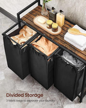 Load image into Gallery viewer, Vasagle 3-Compartment Laundry Hamper with Storage Surface - Rustic Brown