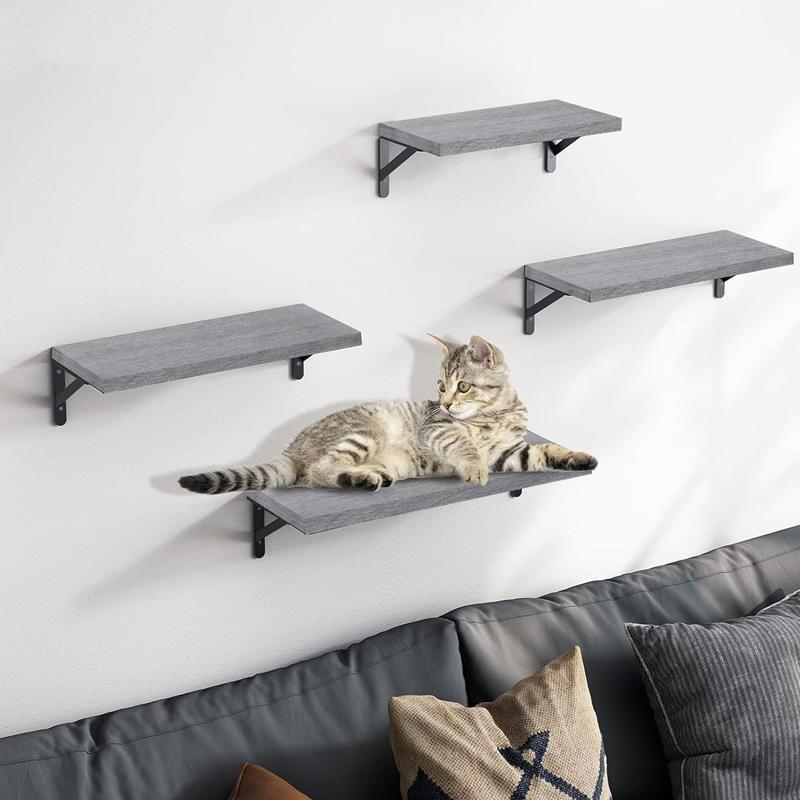 STORFEX Wooden Wall Mounted Floating Shelves - 4 Pack - Grey