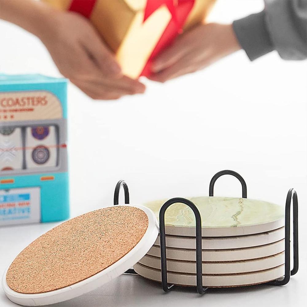 COOKOZZY Absorbent Drink Coasters with Holder - Set of 6