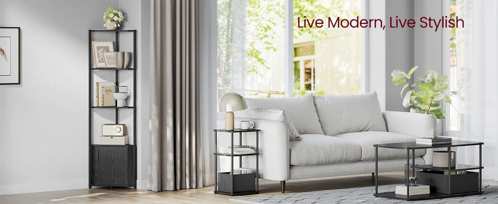 VASAGLE 5-Tier Corner Shelf with Storage - Black