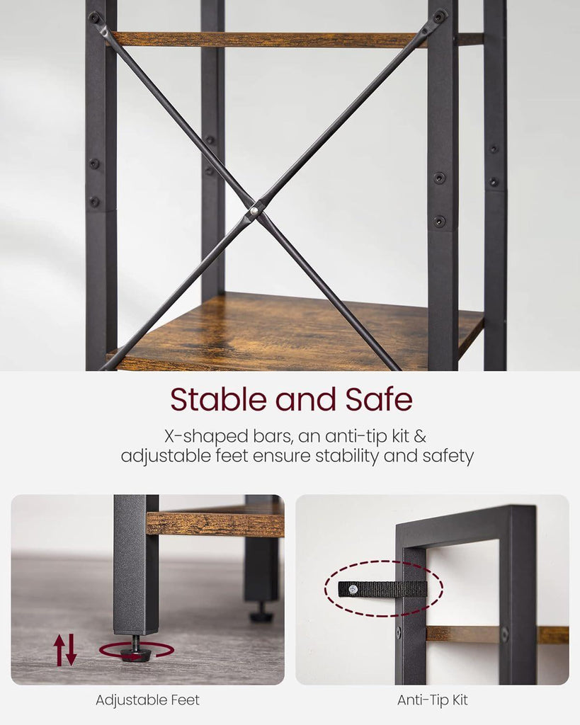 VASAGLE 6-Tier Bookshelf - Rustic Brown & Black