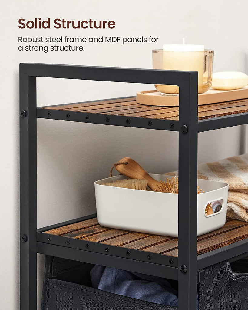 Vasagle 2-Compartment Laundry Hamper with 2 Storage Shelves - Rustic Brown