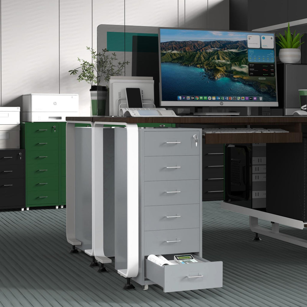 Gorilla Office - Mobile Metal 6 Drawer Cabinet -Grey