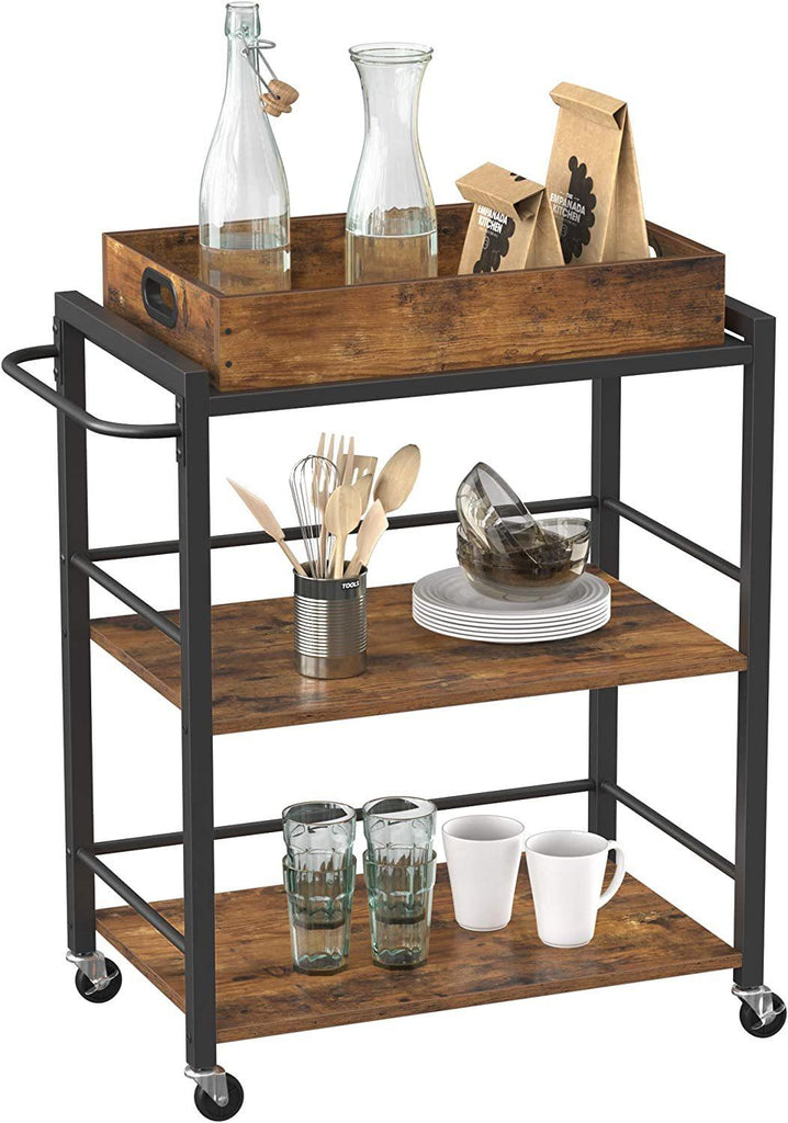 Vasagle Bar Trolley With Removable Tray - Rustic Brown
