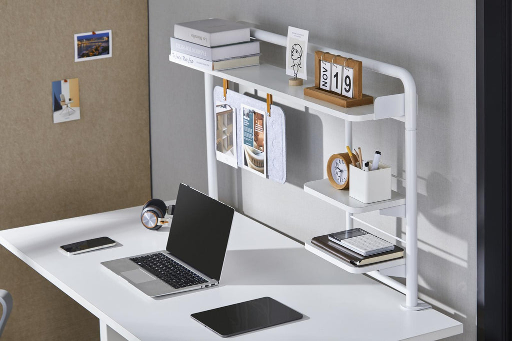 Gorilla Office Clamp On Shelf with Pegboard & Shelves -Matte White & White