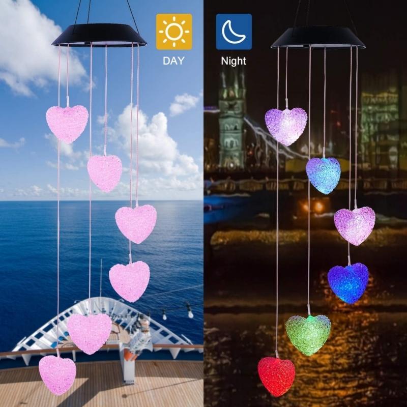 LUMIRO Outdoor Solar Heart Shaped Decorative Wind Chime - Pink