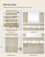Load image into Gallery viewer, SONGMICS LED Jewelry Cabinet Wall or Door Mounted Mirror - White Surface with Greige Lining